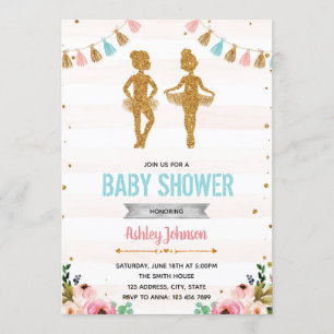 Ballerina twin shower party INVITATION