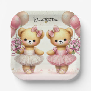 Ballerina Twinkle Toes Twin Bears Birthday Party Paper Plate