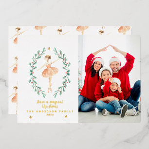 ballerina watercolor botanical 1 photo  foil holiday card