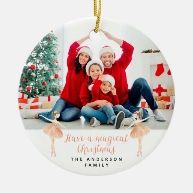 ballerina watercolor botanical cute Christmas Ceramic Ornament (Front)