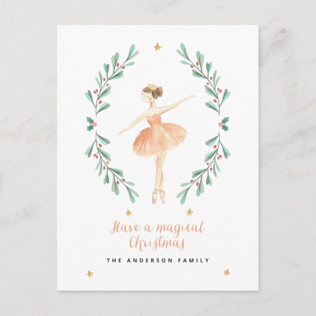 ballerina watercolor botanical cute Christmas  Postcard (Front)