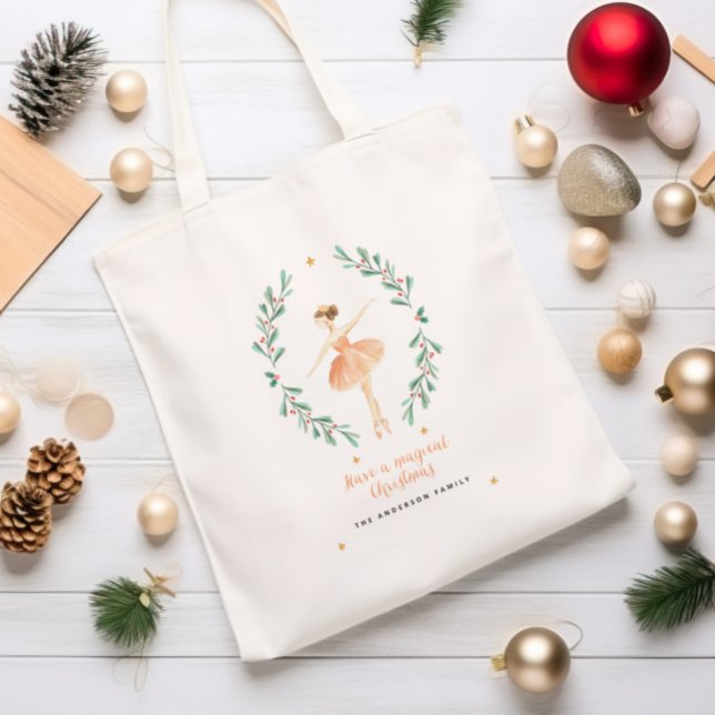 ballerina watercolor botanical cute Christmas Tote Bag (Creator Uploaded)