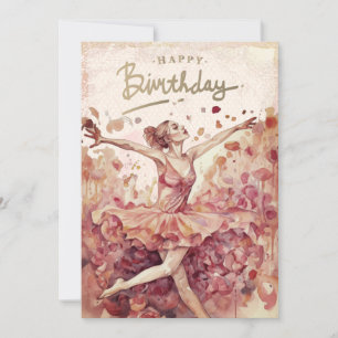Ballerina Watercolor Happy Birthday Holiday Card