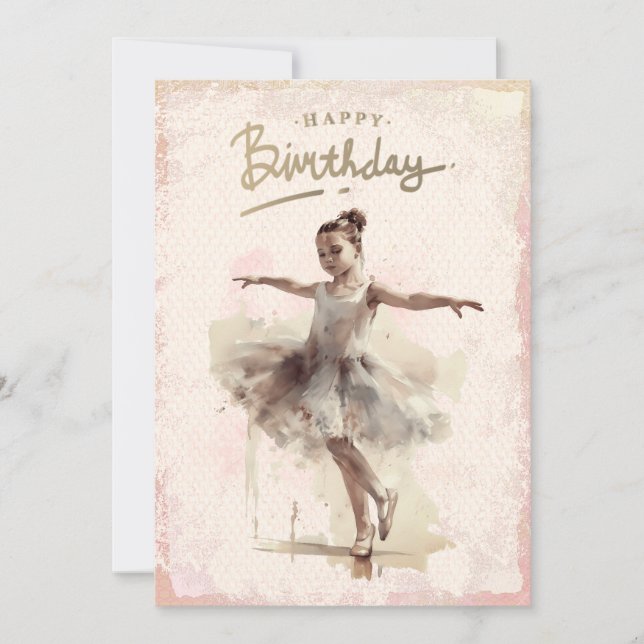 Ballerina Watercolor Happy Birthday Holiday Card (Front)