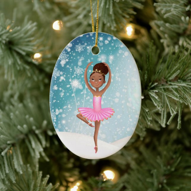 Ballerina Winter Snow Holiday Ballet Christmas Ceramic Ornament (Tree)
