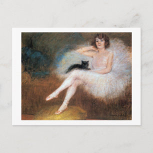 Ballerina with Black Cat, Pierre Carrier-Belleuse Postcard