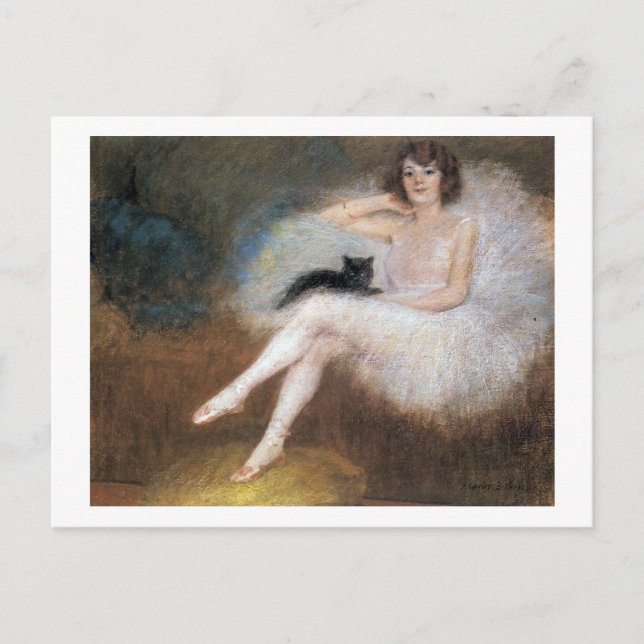 Ballerina with Black Cat, Pierre Carrier-Belleuse Postcard (Front)