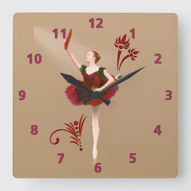 Ballerina With Fan Square Wall Clock (Front)