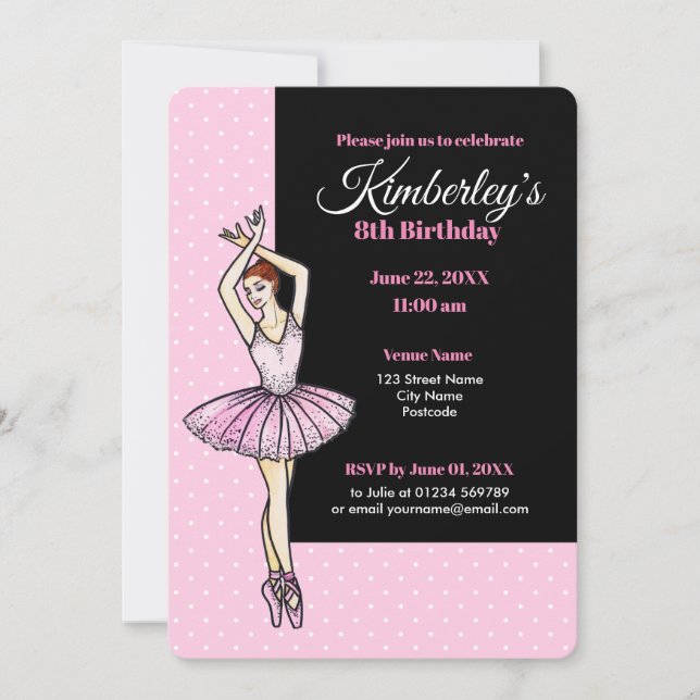 Ballerina with Pink Dress and Pointe Shoes Invitation (Front)