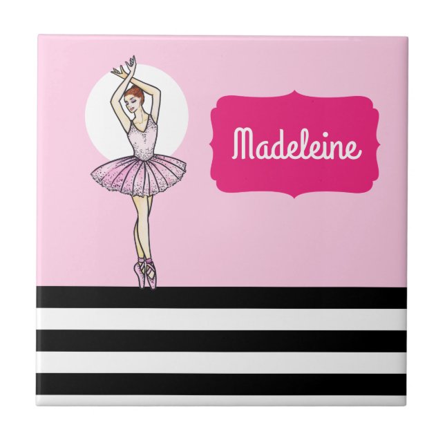 Ballerina with Pink Dress and Pointe Toe Shoes Ceramic Tile (Front)