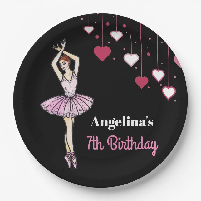 Ballerina with Pink Dress and Pointe Toe Shoes Paper Plate (Front)