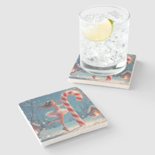 Ballerina Young Girl, Santa's Candy Cane Christmas Stone Coaster