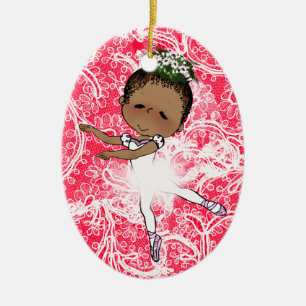 Ballerinas African American Girls Adorable Ceramic Tree Decoration