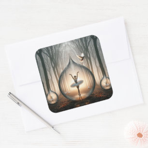 Ballerinas dancing in water drops in forest square sticker