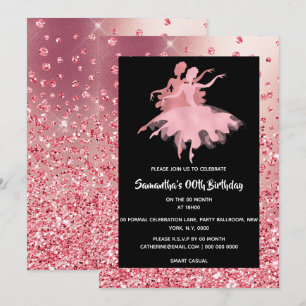 Ballerinas dancing rose gold glitter beautiful invitation