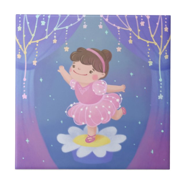 Ballerina's Dream Fantasy Illustration Ceramic Tile (Front)