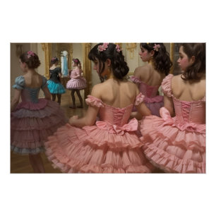 Ballerinas in a large rococo-style room poster