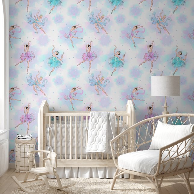 Ballerinas on blue, lilac and white wallpaper (Kids)