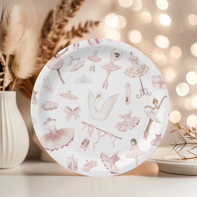 Ballerinas watercolor blush pink birthday party paper plate (Creator Uploaded)