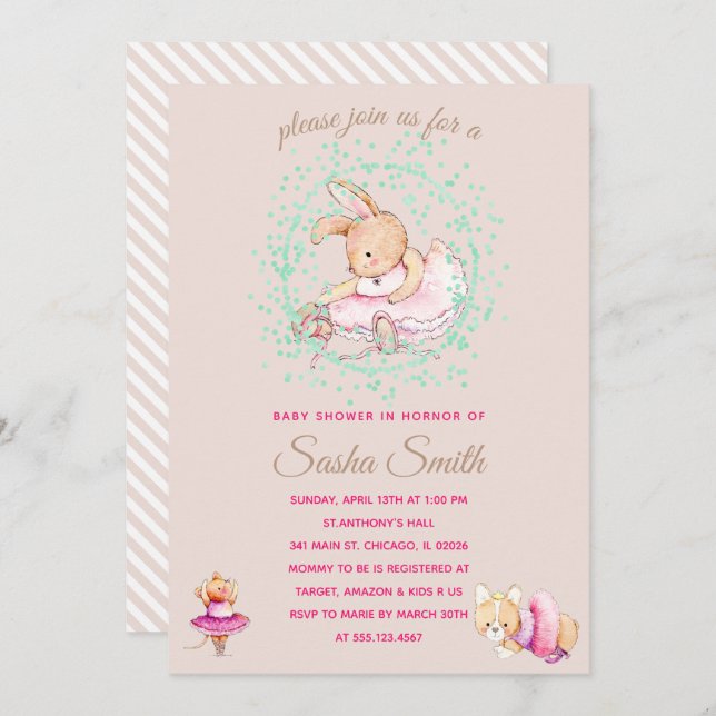 Ballet Animals Baby Shower Party Invitation (Front/Back)