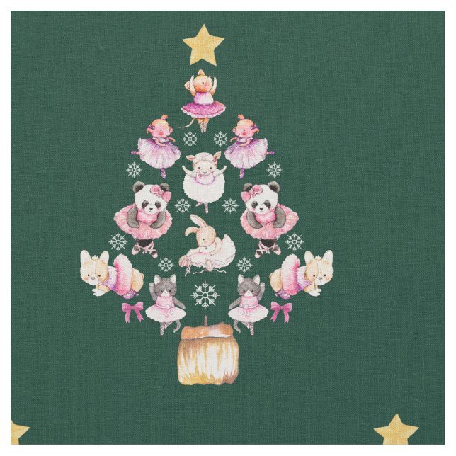 Ballet Animals Ballerina Christmas Tree Fabric (Close Up)