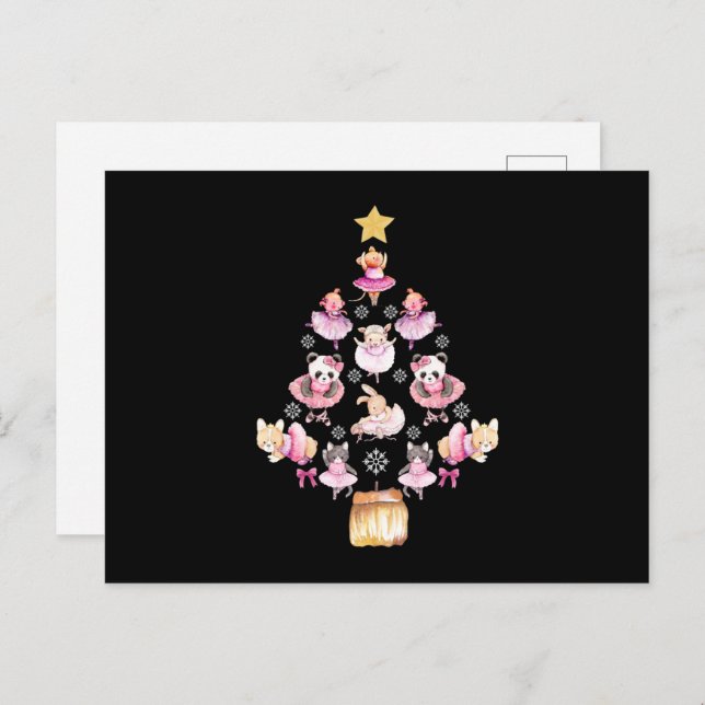 Ballet Animals Ballerina Christmas Tree Postcard (Front/Back)