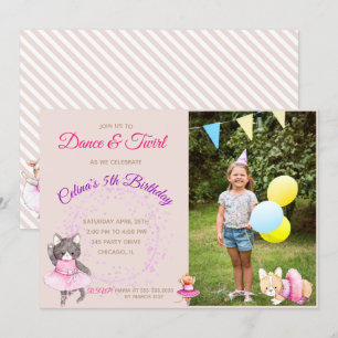 Ballet Animals Photo Birthday Party Invitation