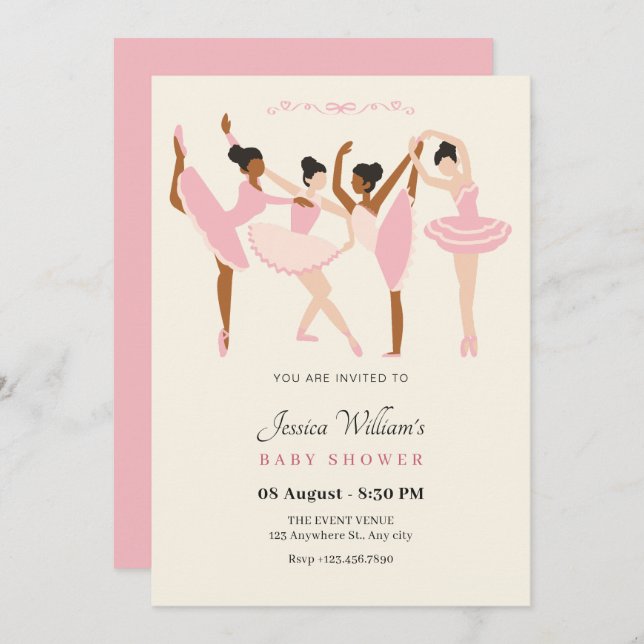 Ballet Ballerina elegant minimalist baby shower Invitation (Front/Back)