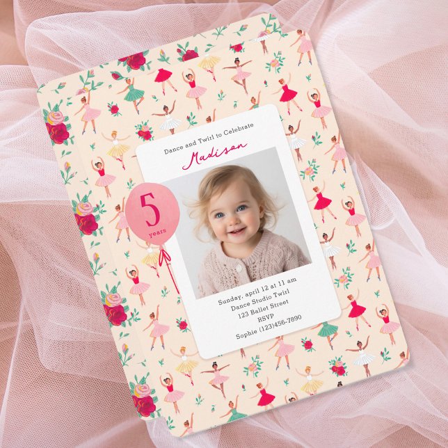 Ballet Ballerina Girls Birthday Party Photo Invitation (Cute Ballerina Girl Birthday Party Photo Invitation)