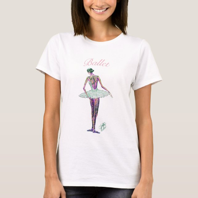 Ballet Ballerina in White Tutu pink T-Shirt (Front)