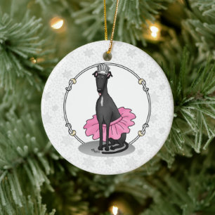 Ballet Ballerina Princess Greyhound Dog (black) Ceramic Ornament