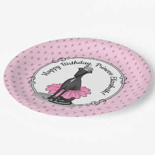 Ballet Ballerina Princess Greyhound Dog (black) Paper Plate