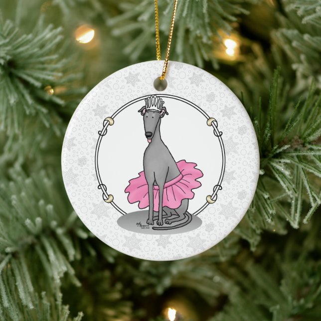 Ballet Ballerina Princess Greyhound Dog (grey) Ceramic Ornament (Tree)