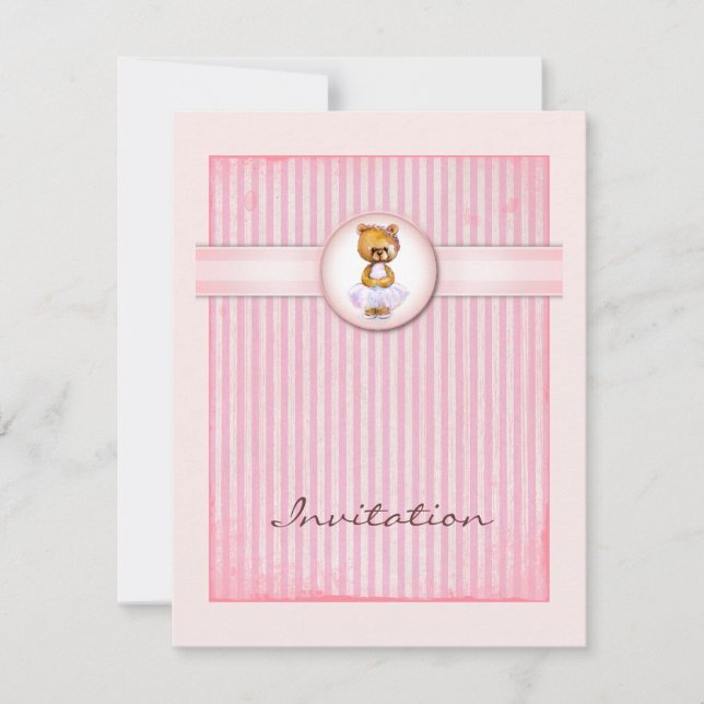 Ballet Bear Vintage Pink Candy Birthday Invitation (Front)