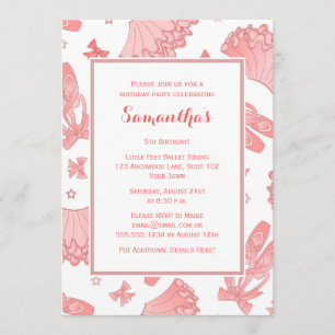 Ballet Birthday Party Pink and White Invitation