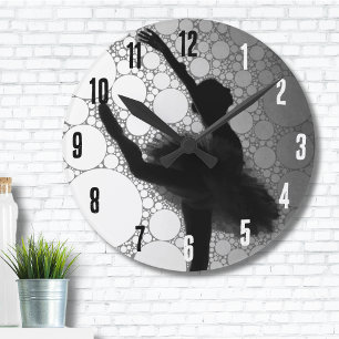 Ballet Black White Dancing Ballerina Round Clock