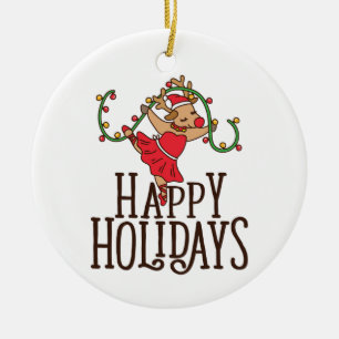 Ballet Christmas Reindeer Ballerina Ceramic Ornament