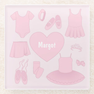 Ballet Clothes Glass Coaster - Pink Background
