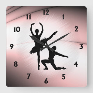 Ballet Couple Dance Pink Accent Square Wall Clock