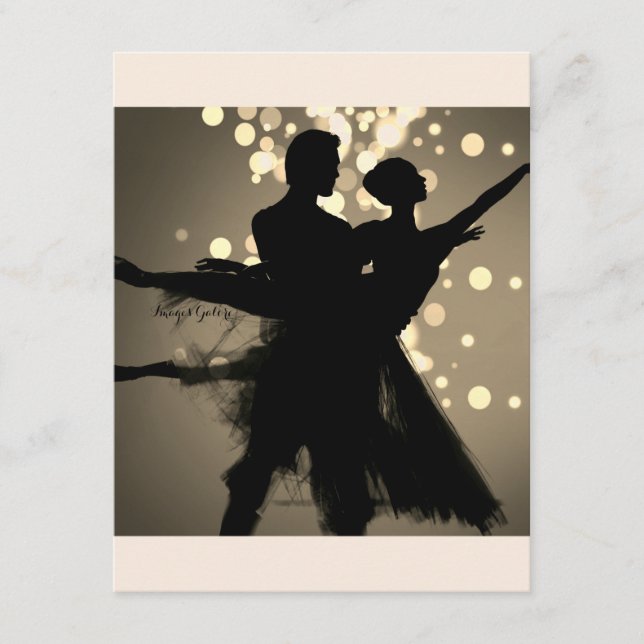 Ballet Couple in Grey Vintage Enclosure Card (Front)