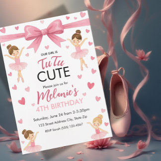 Ballet Cute Girls' Pastel Ballerina Birthday  Invitation