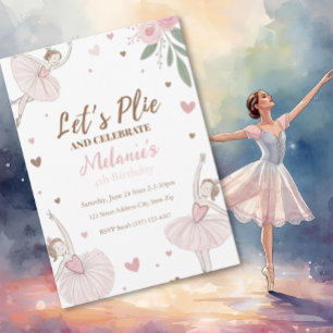 Ballet Cute Girls' Pastel Ballerina Birthday  Invitation