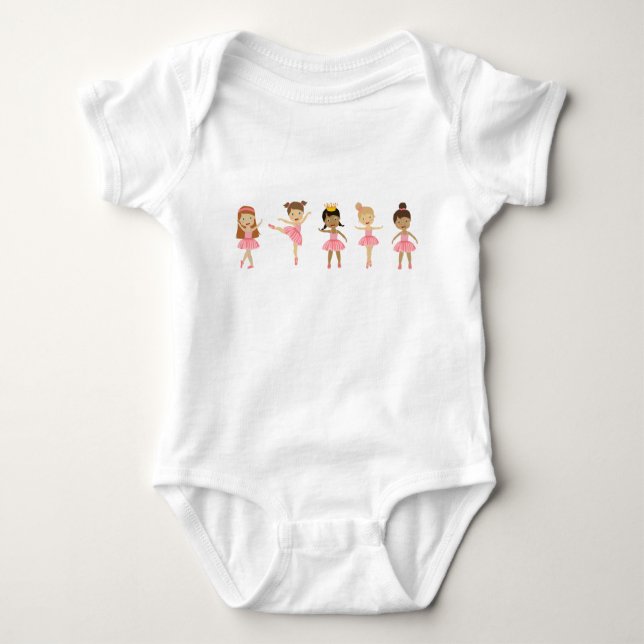 Ballet Cute Pink Ballerinas Dancing  Baby Bodysuit (Front)