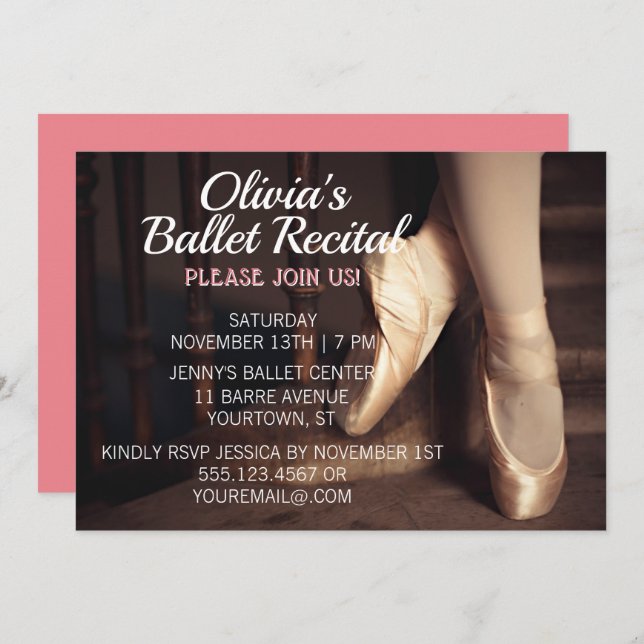 Ballet Dance Recital Invitation Ballerina Pink (Front/Back)
