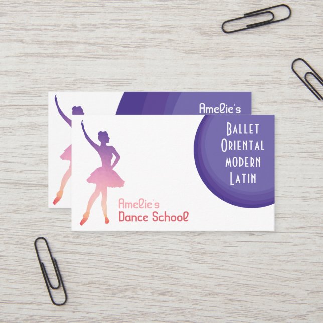 Ballet dance school purple pink business card (Front/Back In Situ)