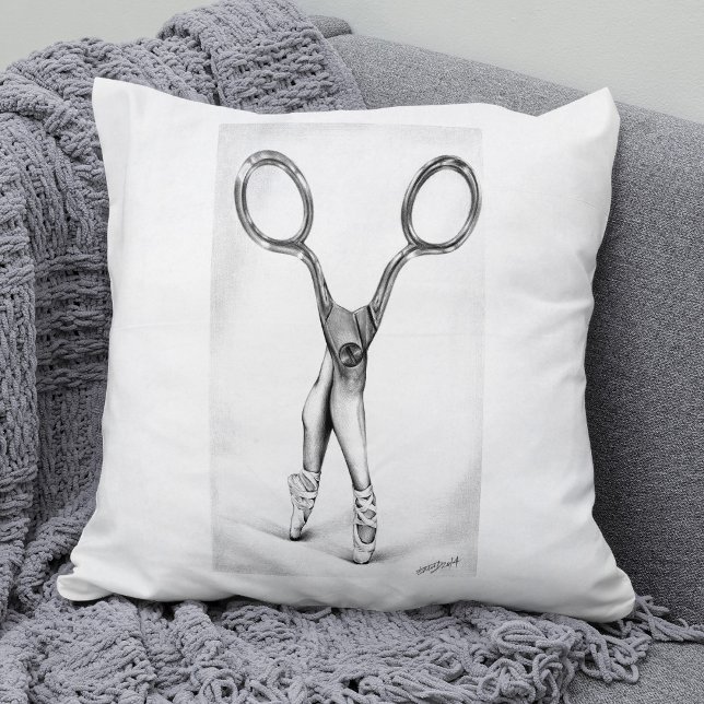 Ballet dance Scissors Ballerina Surreal drawing Cushion (Creator Uploaded)