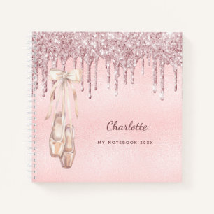 Ballet dance silver blush pink glitter monogram notebook