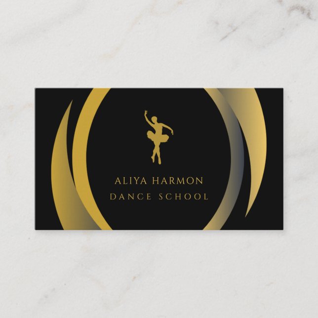 Ballet Dance Teacher Dance Instructor Black Gold  Business Card (Front)