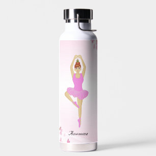 Ballet Dancer and Flowers on Light Pink Water Bottle