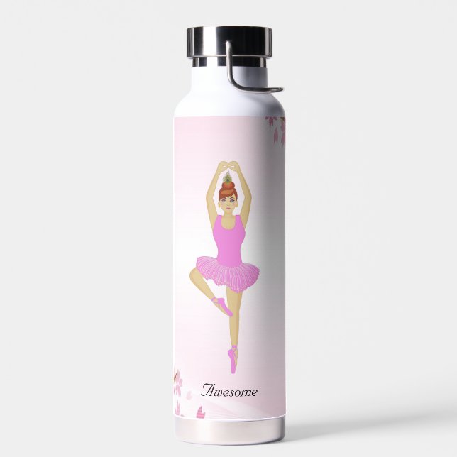 Ballet Dancer and Flowers on Light Pink Water Bottle (Left)